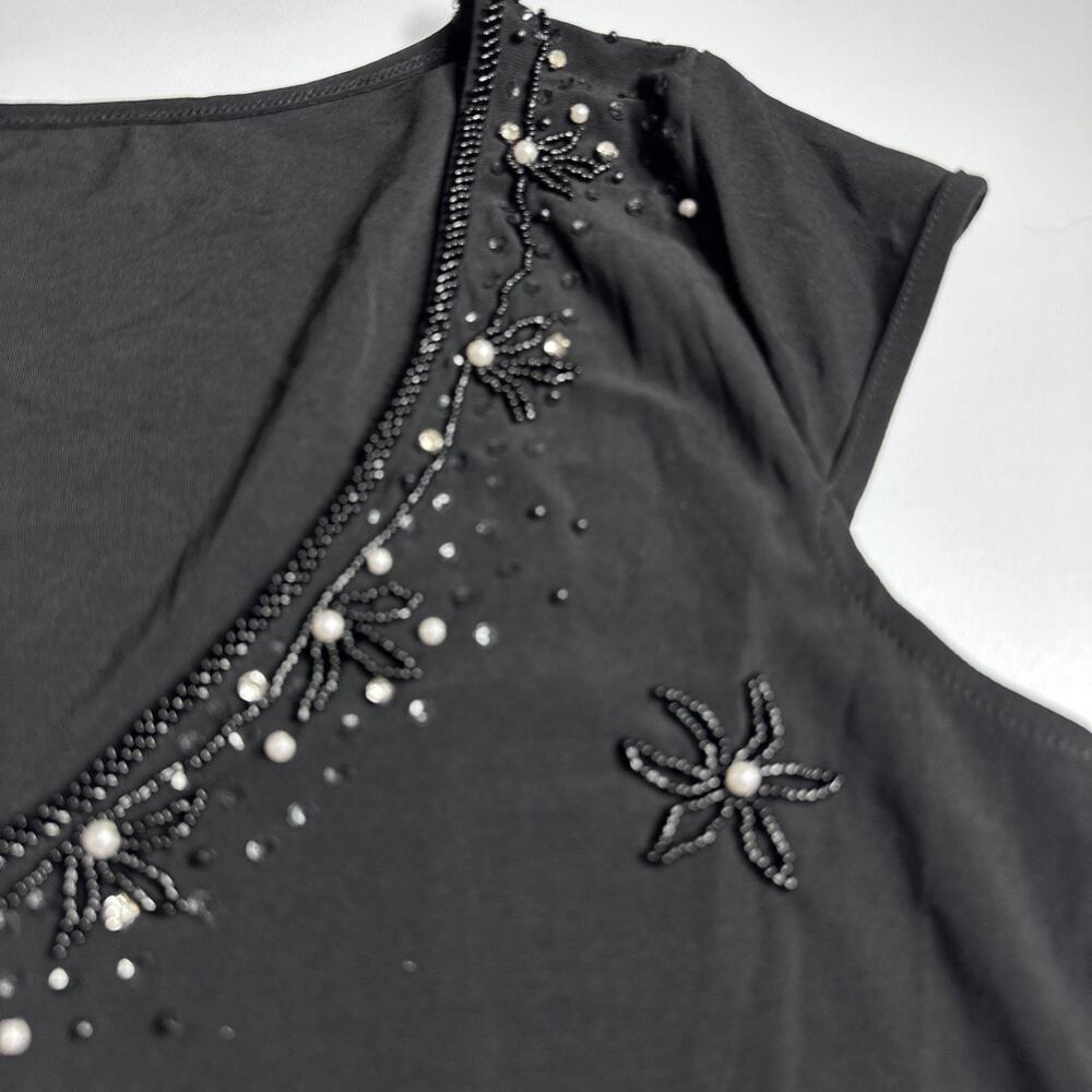 Y2K Whimsigoth Black Beaded Top Medium Vintage Pearl Embellished Fairycore Goth - Picture 8 of 12